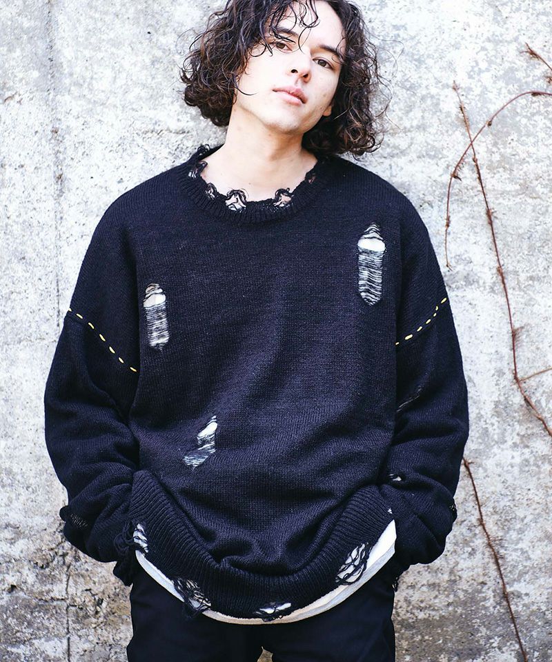 70%OFF【glamb(グラム)】Heavy Damaged Knit ヘヴィダメージニット 