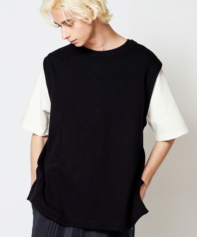 rehacer(レアセル)】Fake Layered Slit Vest カットソー(01220400007 