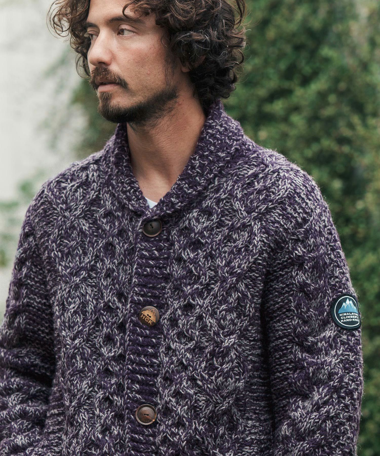 CAMBIOネイビー ケーブル編み ニット　ショールカーディガン 50%OFF【CAMBIO(カンビオ)】 【HIMALAYAN CLIMBERS HAND-KNIT別注