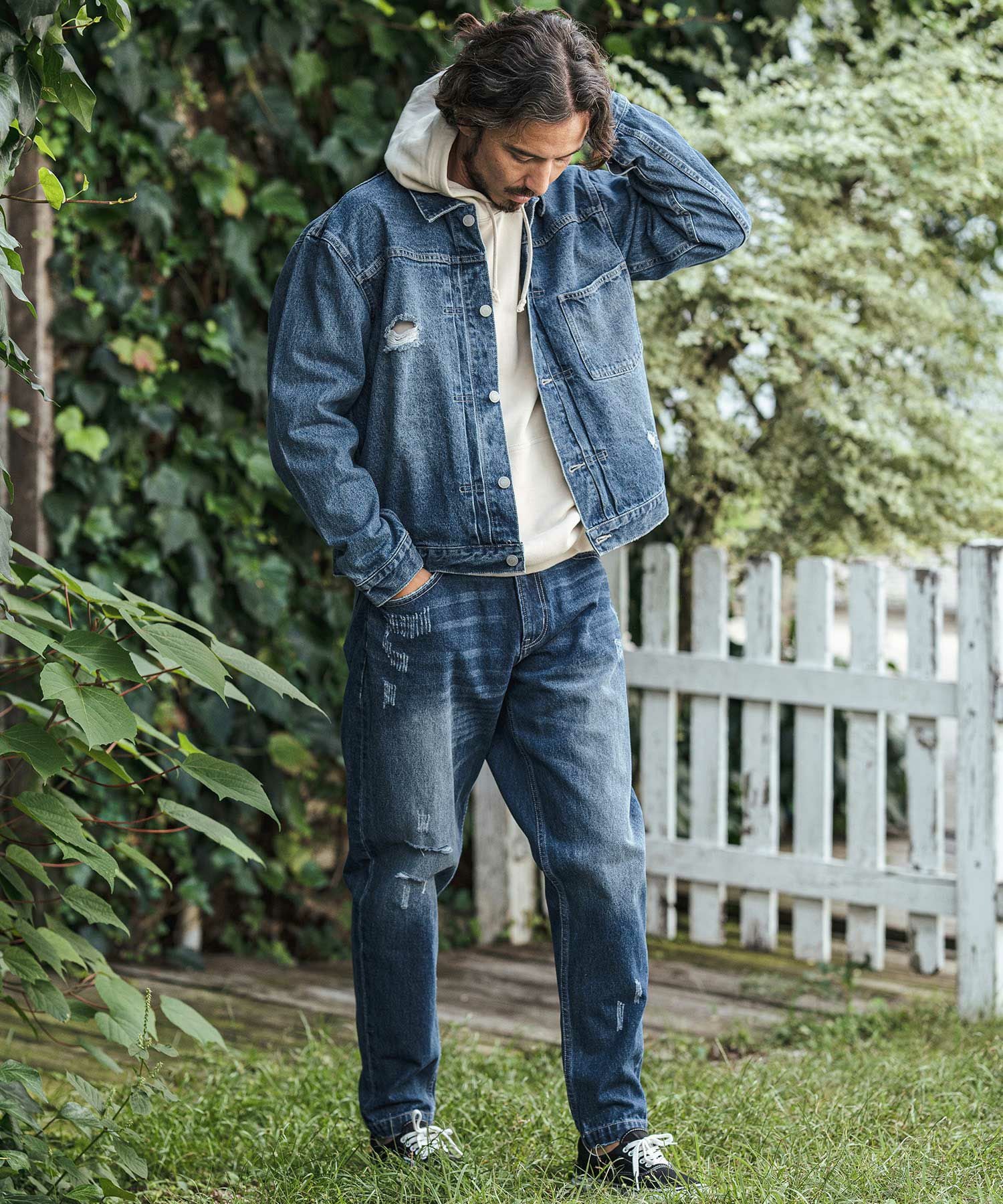 ダメージ加工 ブルーデニム 31×35 一部サイズカラー予約販売6月中旬～下旬入荷】【CAMBIO(カンビオ