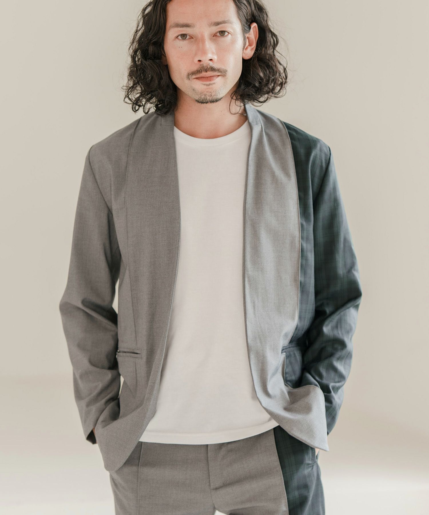 60%OFF【CAMBIO(カンビオ)】チェック切替テーラードジャケット