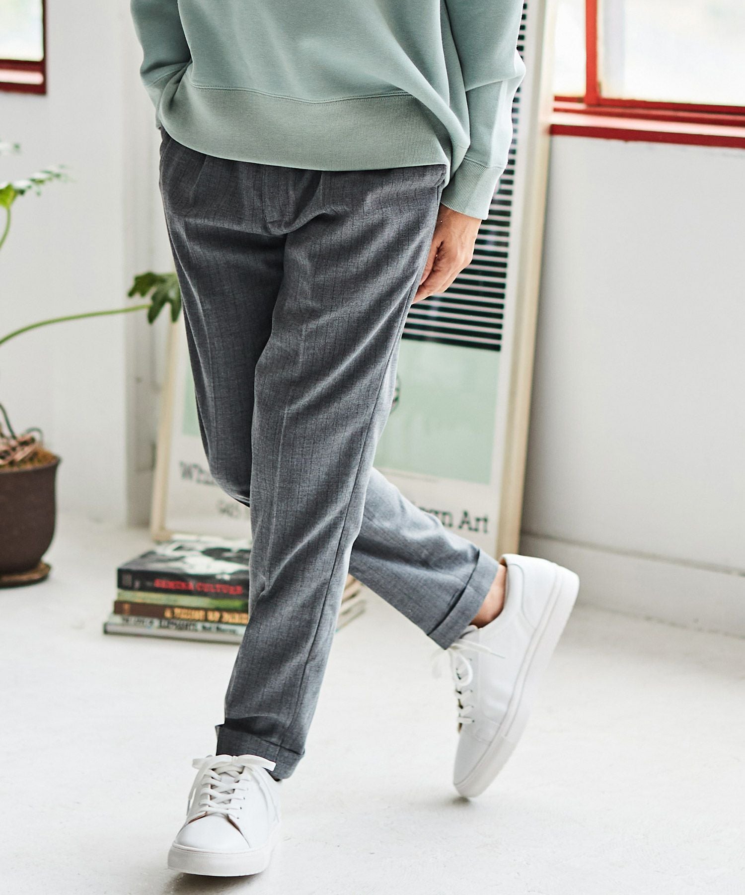 50%OFF【CAMBIO(カンビオ)】裾ダブルテーパードセンタープレスパンツ
