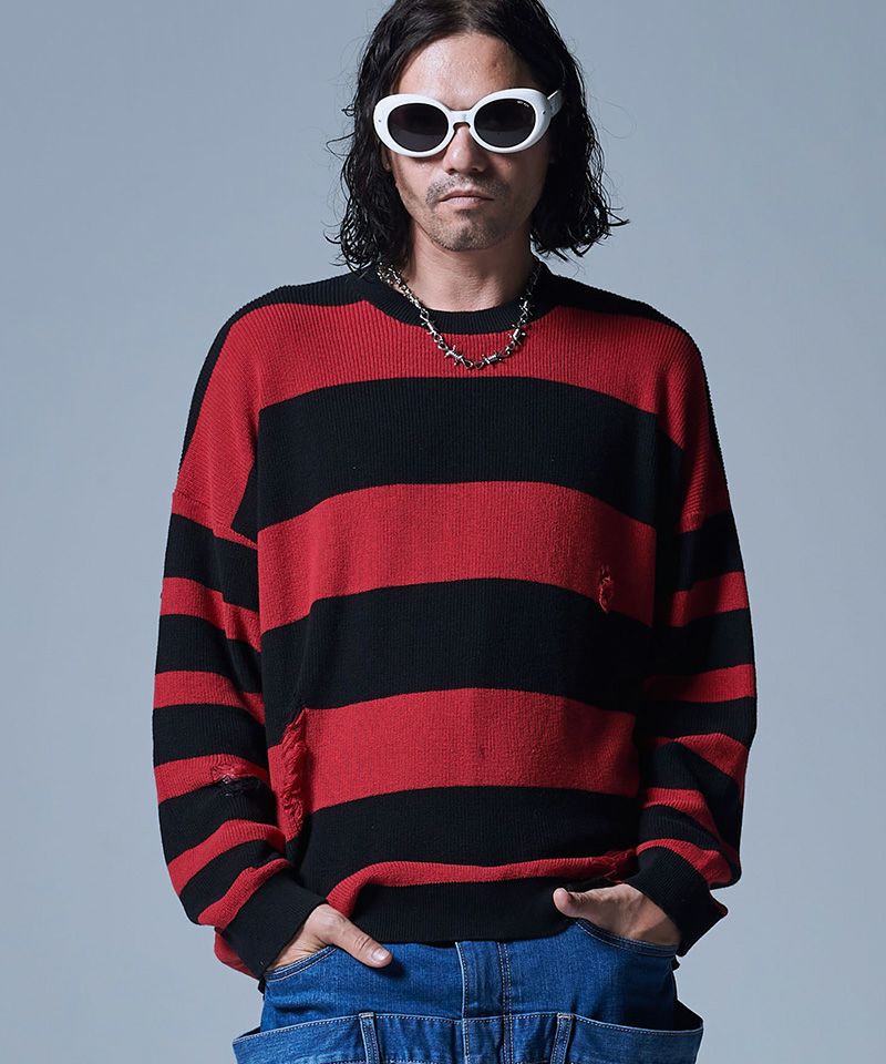 50%OFF【glamb(グラム)】Damaged Border Knit ダメージボーダーニット 