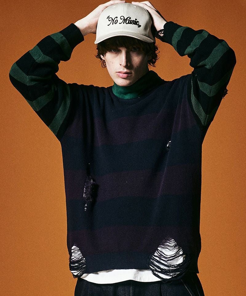 50%OFF【glamb(グラム)】Damaged Border Knit ダメージボーダーニット 