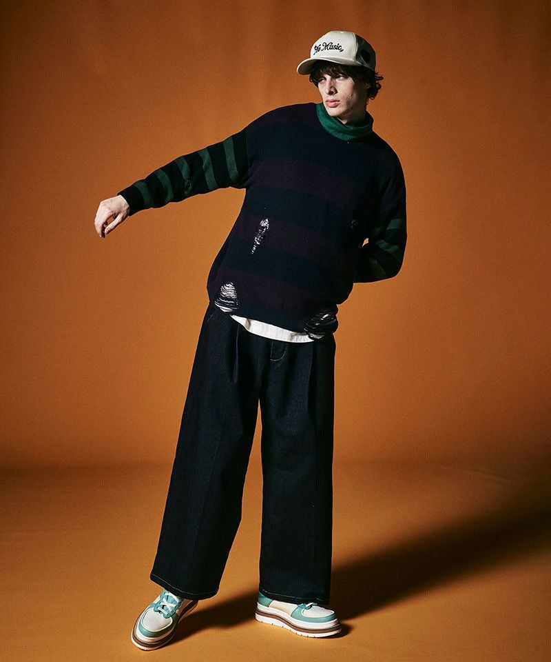 50%OFF【glamb(グラム)】Damaged Border Knit ダメージボーダーニット 
