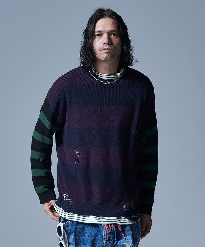 50%OFF【glamb(グラム)】Damaged Border Knit ダメージボーダーニット 