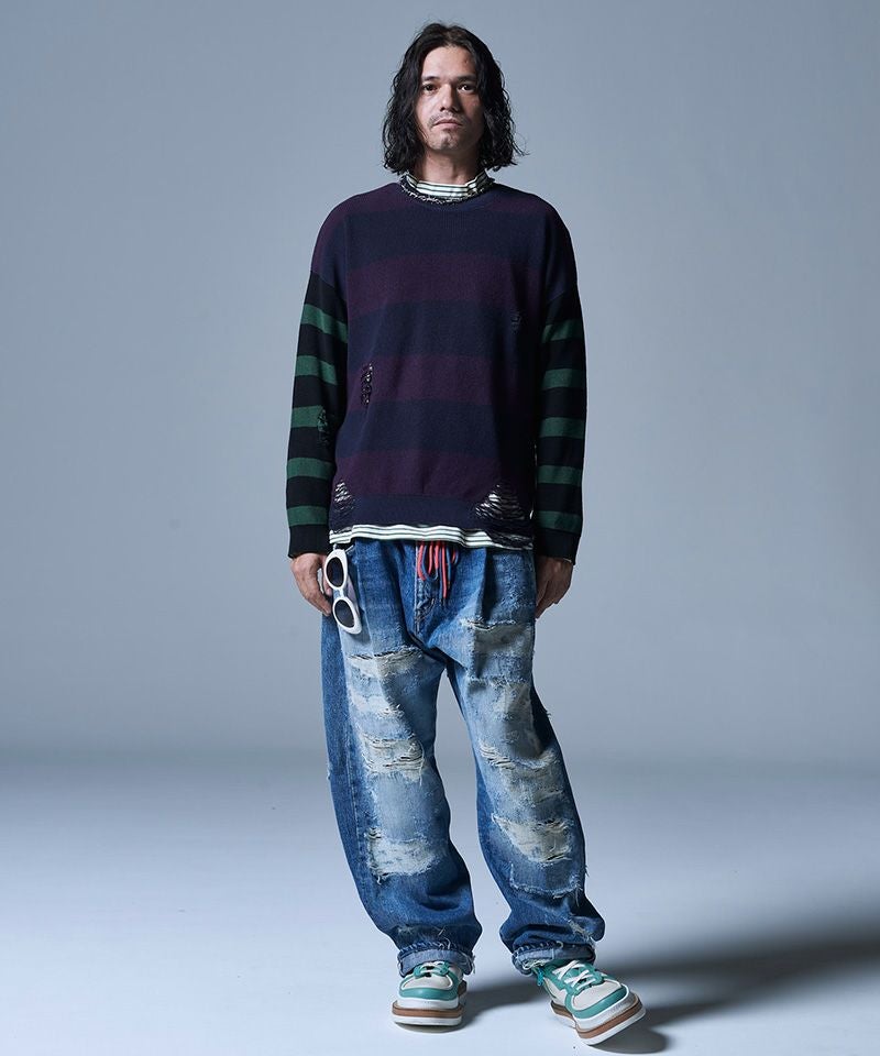 50%OFF【glamb(グラム)】Damaged Border Knit ダメージボーダーニット