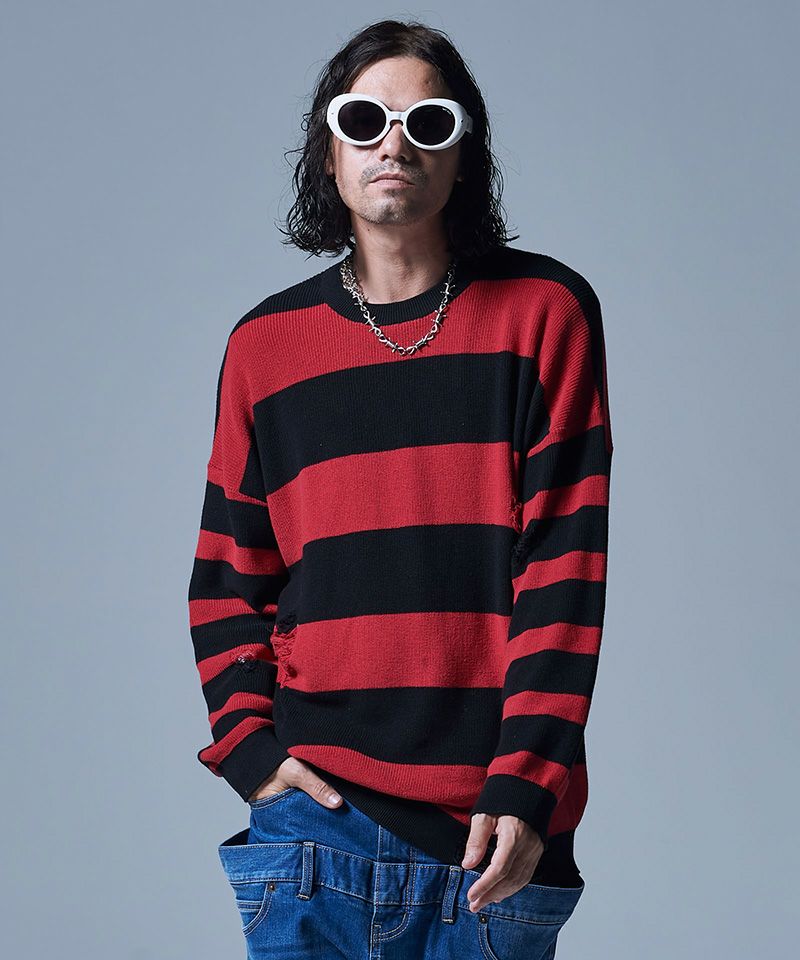 50%OFF【glamb(グラム)】Damaged Border Knit ダメージボーダーニット