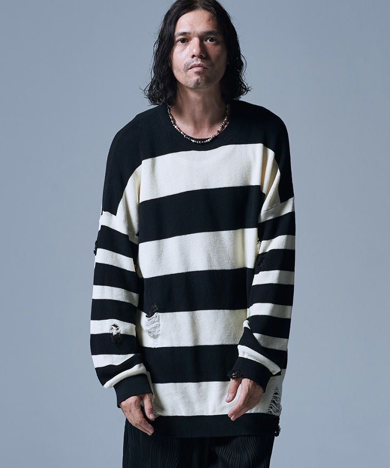 50%OFF【glamb(グラム)】Damaged Border Knit ダメージボーダーニット