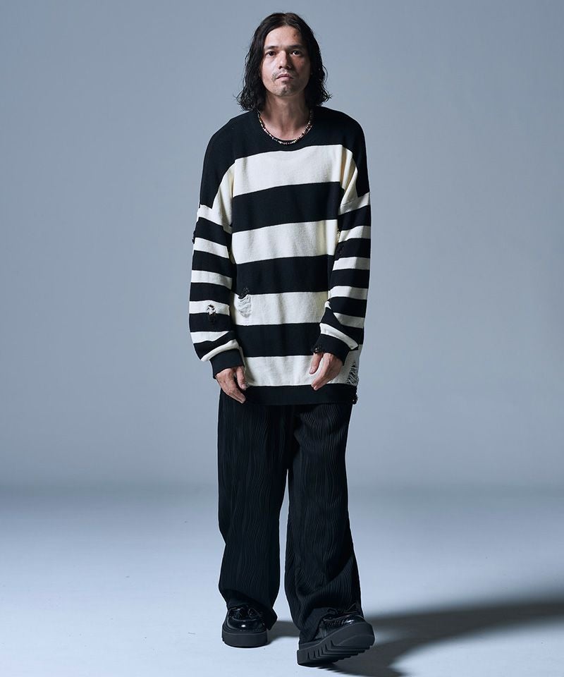50%OFF【glamb(グラム)】Damaged Border Knit ダメージボーダーニット