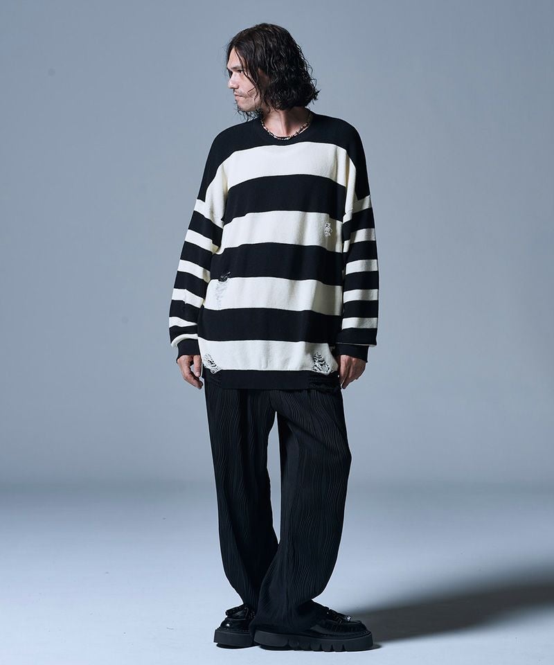 50%OFF【glamb(グラム)】Damaged Border Knit ダメージボーダーニット