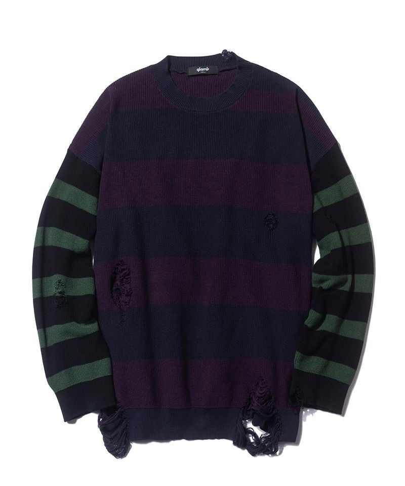 50%OFF【glamb(グラム)】Damaged Border Knit ダメージボーダーニット 