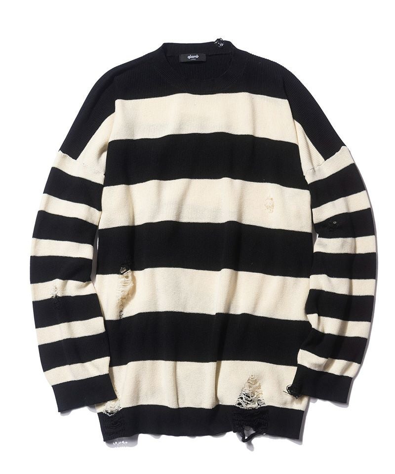 50%OFF【glamb(グラム)】Damaged Border Knit ダメージボーダーニット 