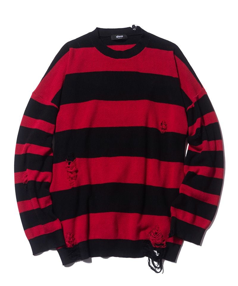 50%OFF【glamb(グラム)】Damaged Border Knit ダメージボーダーニット 