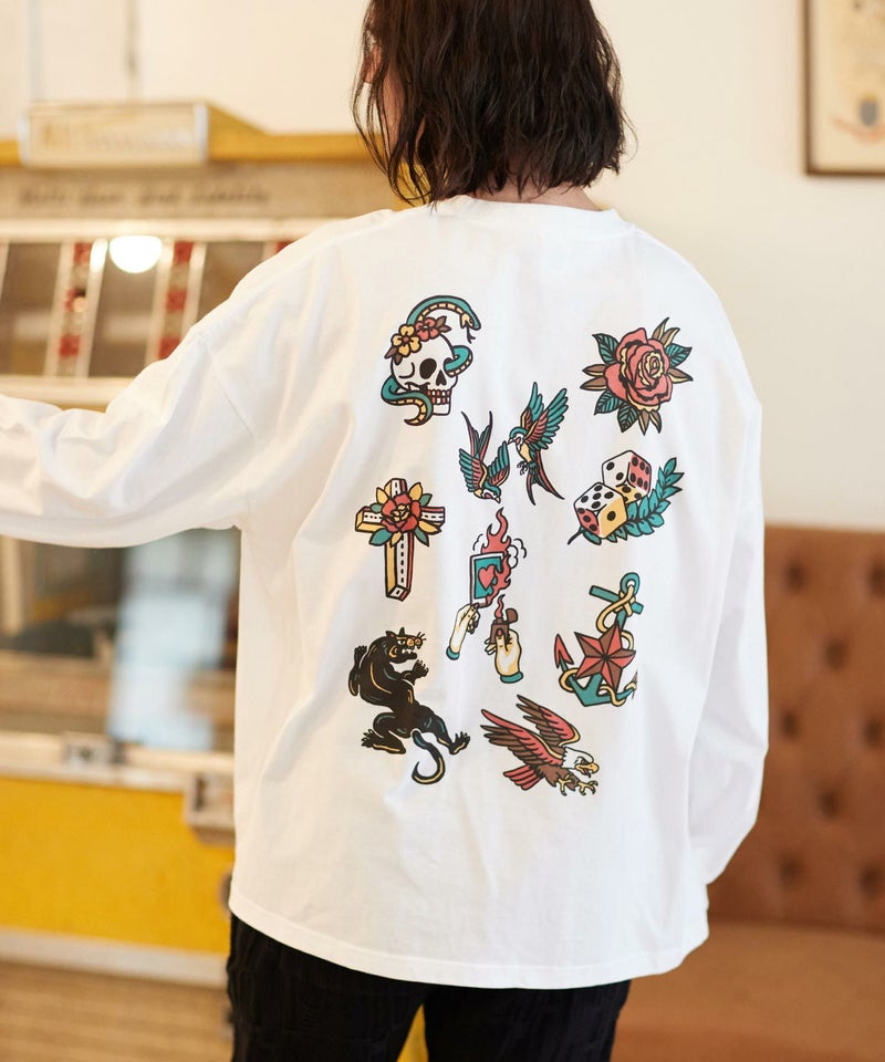 CAMBIO(カンビオ)】アメトラ風タトゥーデザインビッグシルエットロンT 