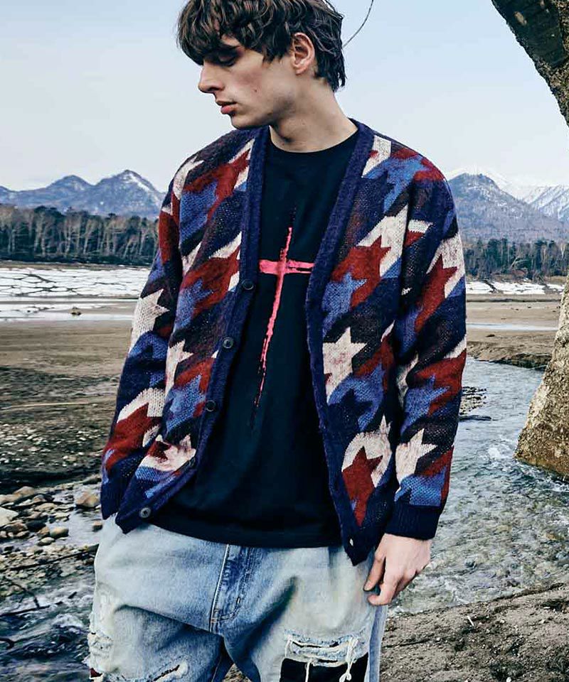 glamb グラム　美品　ユニオンジャック柄ロングニットカーディガン glamb(グラム)】Crazy Diamond Cardigan カーディガン(GB0126-JJ02