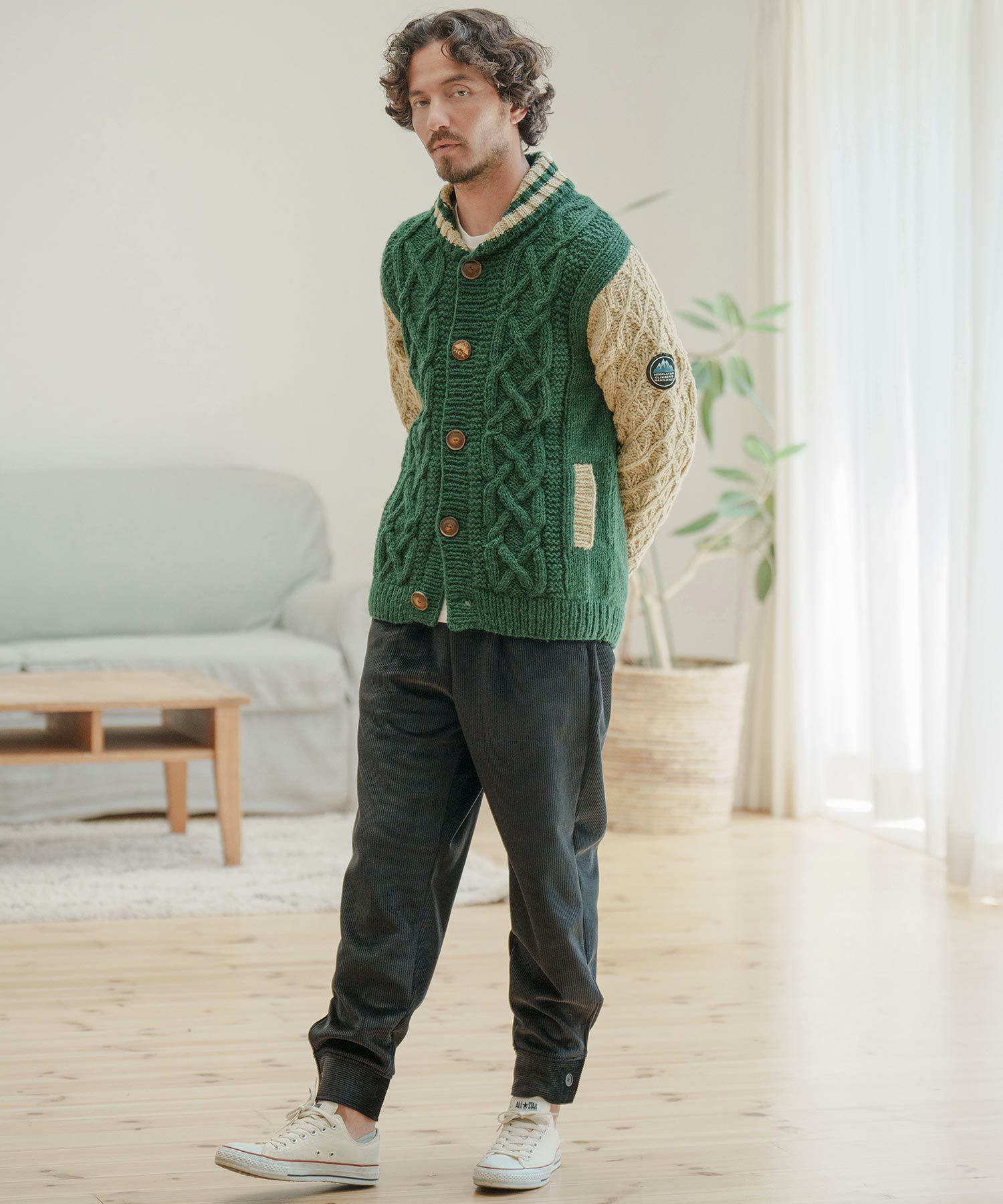 GALLARDAGALANTE / ガーメントダイ畦カーディガン グリーン 綿 ロッキーモンロー Rocky Monroe ニットカーディガン メンズ レディース