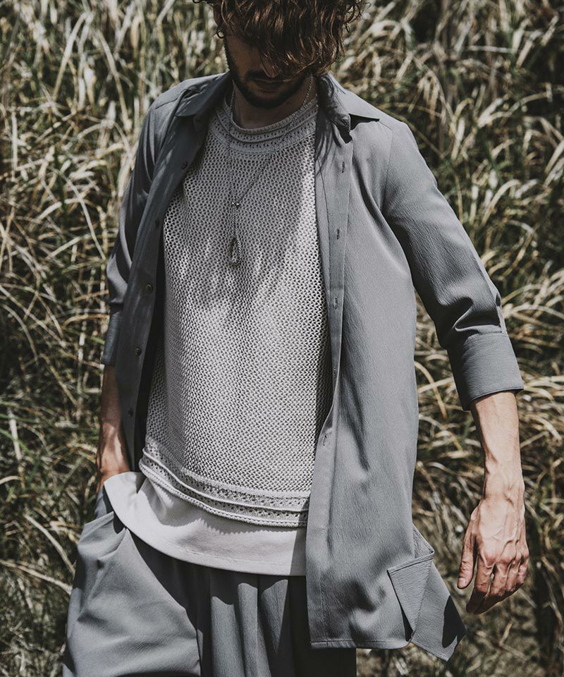 60%OFF【NO ID.(ノーアイディー)】ｻｲﾄﾞｽﾘｯﾄ7分袖ﾛﾝｸﾞSH シャツ(453006