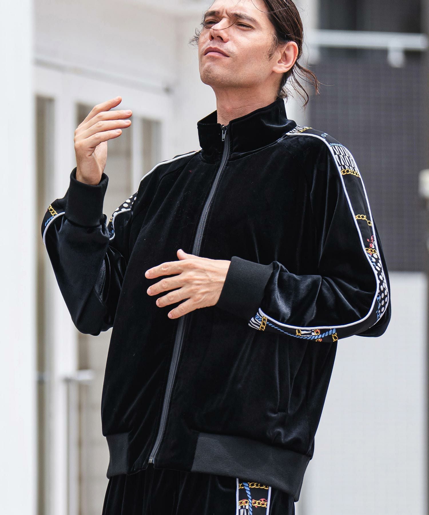 【DIESEL】S-Raband ベロア トラックジャケット Men's Chenille track jacket with mock neck | Black | Diesel