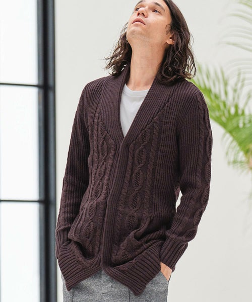 70%OFF【CAMBIO(カンビオ)】ショールカラーケーブルロングガウン 