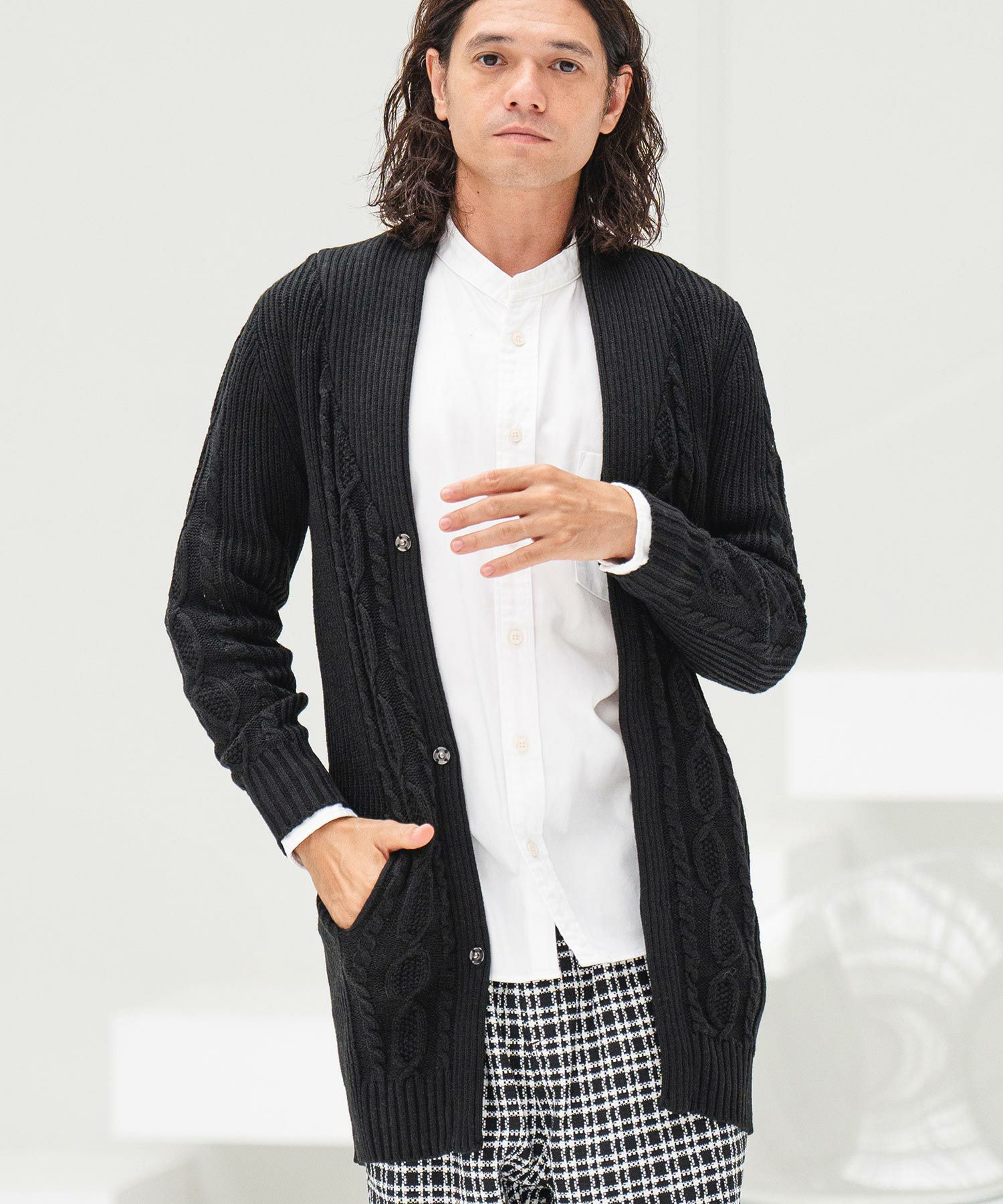 70%OFF【CAMBIO(カンビオ)】ショールカラーケーブルロングガウン