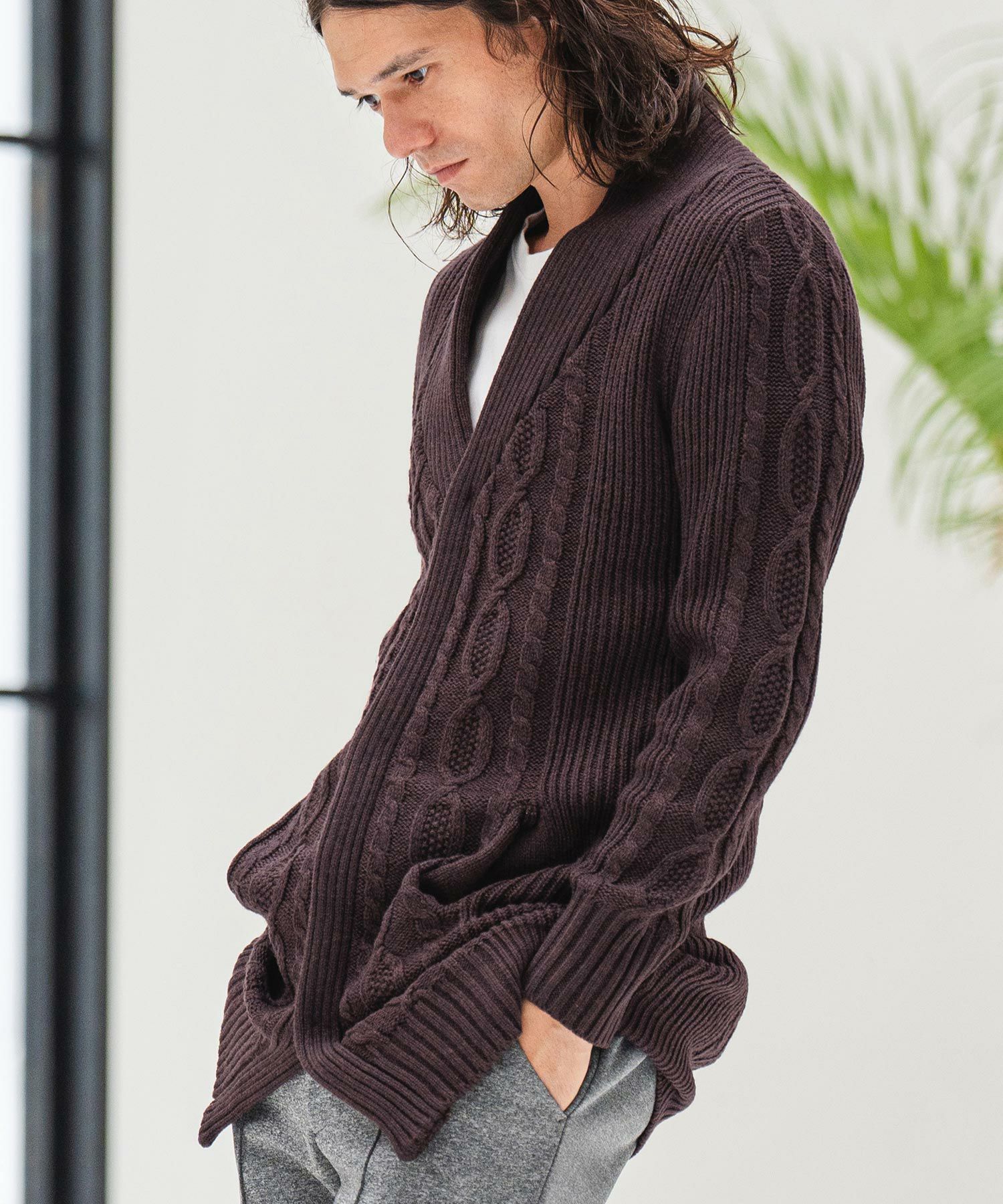 75%OFF【CAMBIO(カンビオ)】ショールカラーケーブルロングガウン