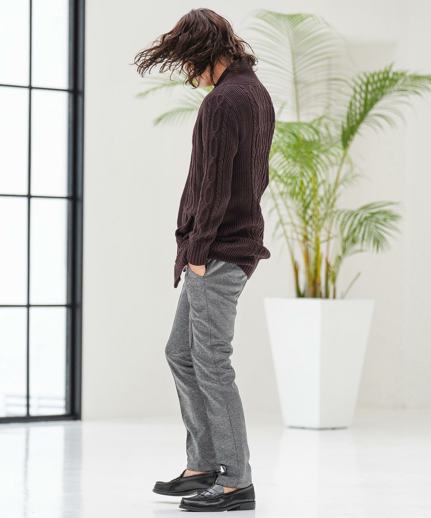 70%OFF【CAMBIO(カンビオ)】ショールカラーケーブルロングガウン