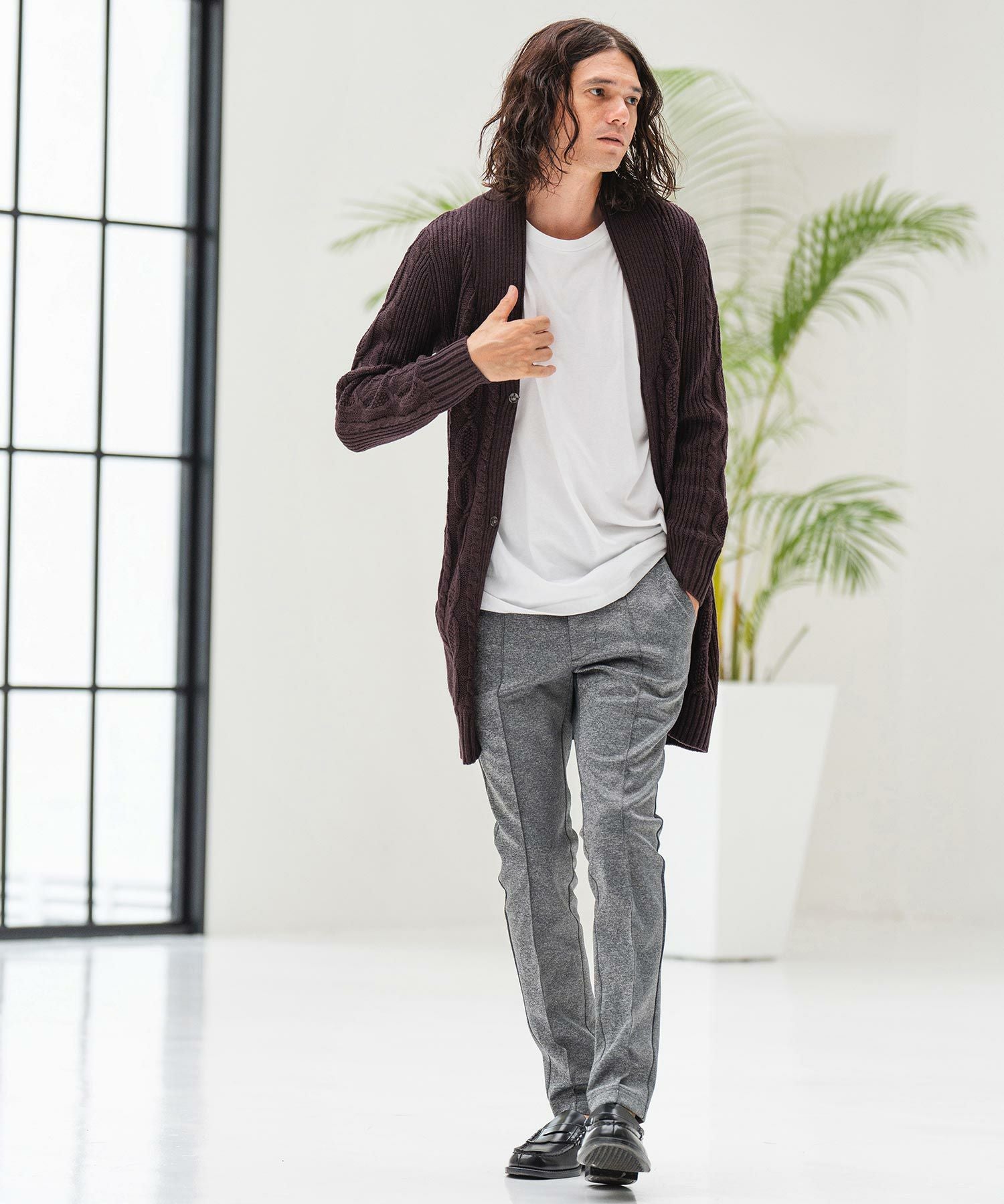 70%OFF【CAMBIO(カンビオ)】ショールカラーケーブルロングガウン
