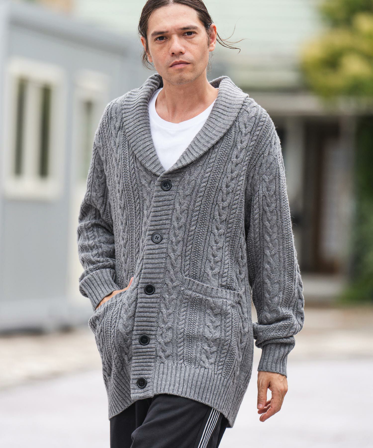 50%OFF【CAMBIO(カンビオ)】ショールカラーケーブルカーディガン(CMB