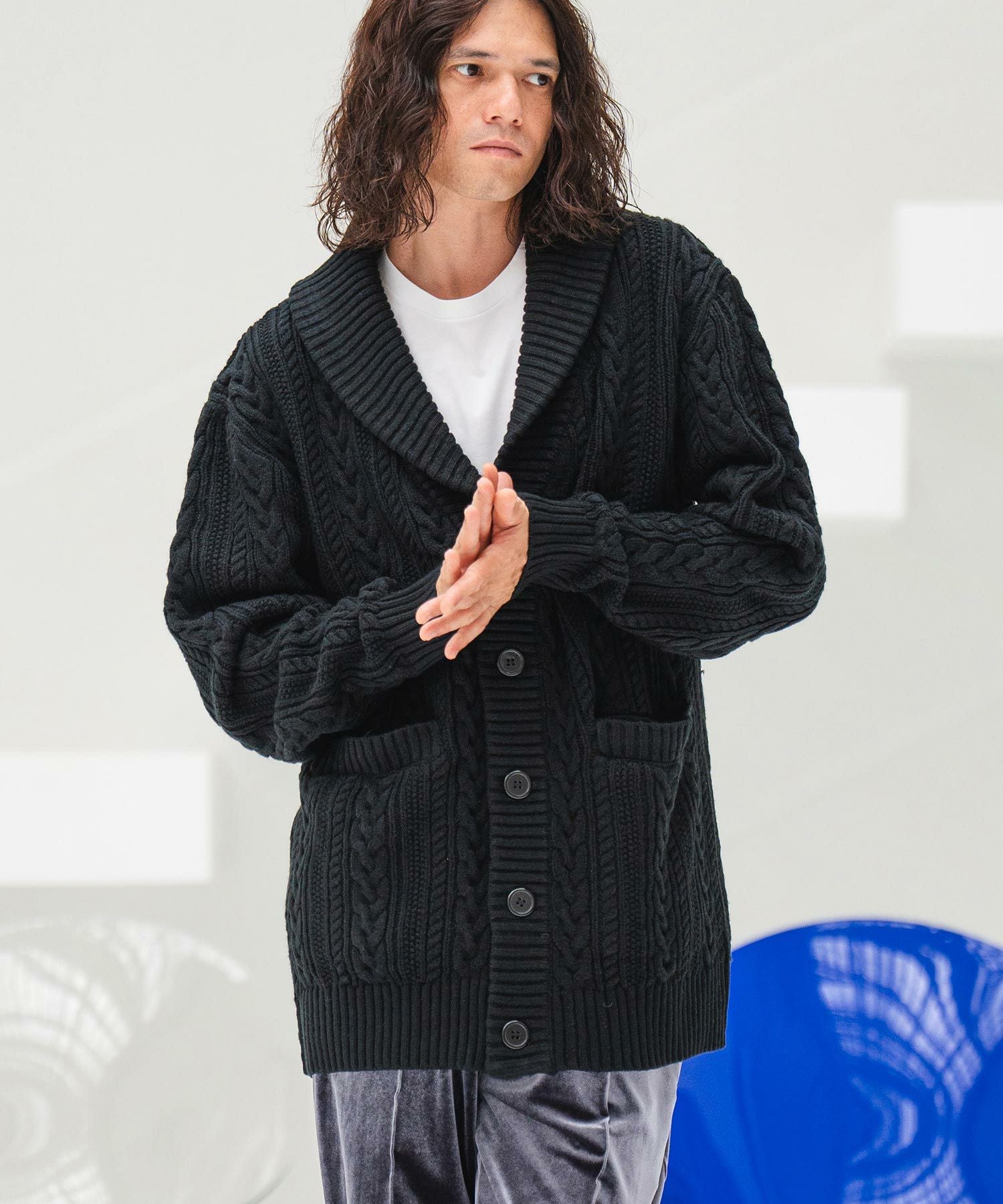50%OFF【CAMBIO(カンビオ)】ショールカラーケーブルカーディガン(CMB