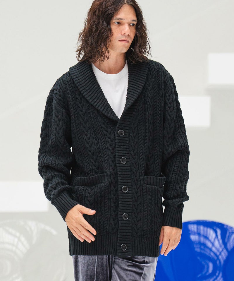 50%OFF【CAMBIO(カンビオ)】ショールカラーケーブルカーディガン(CMB 