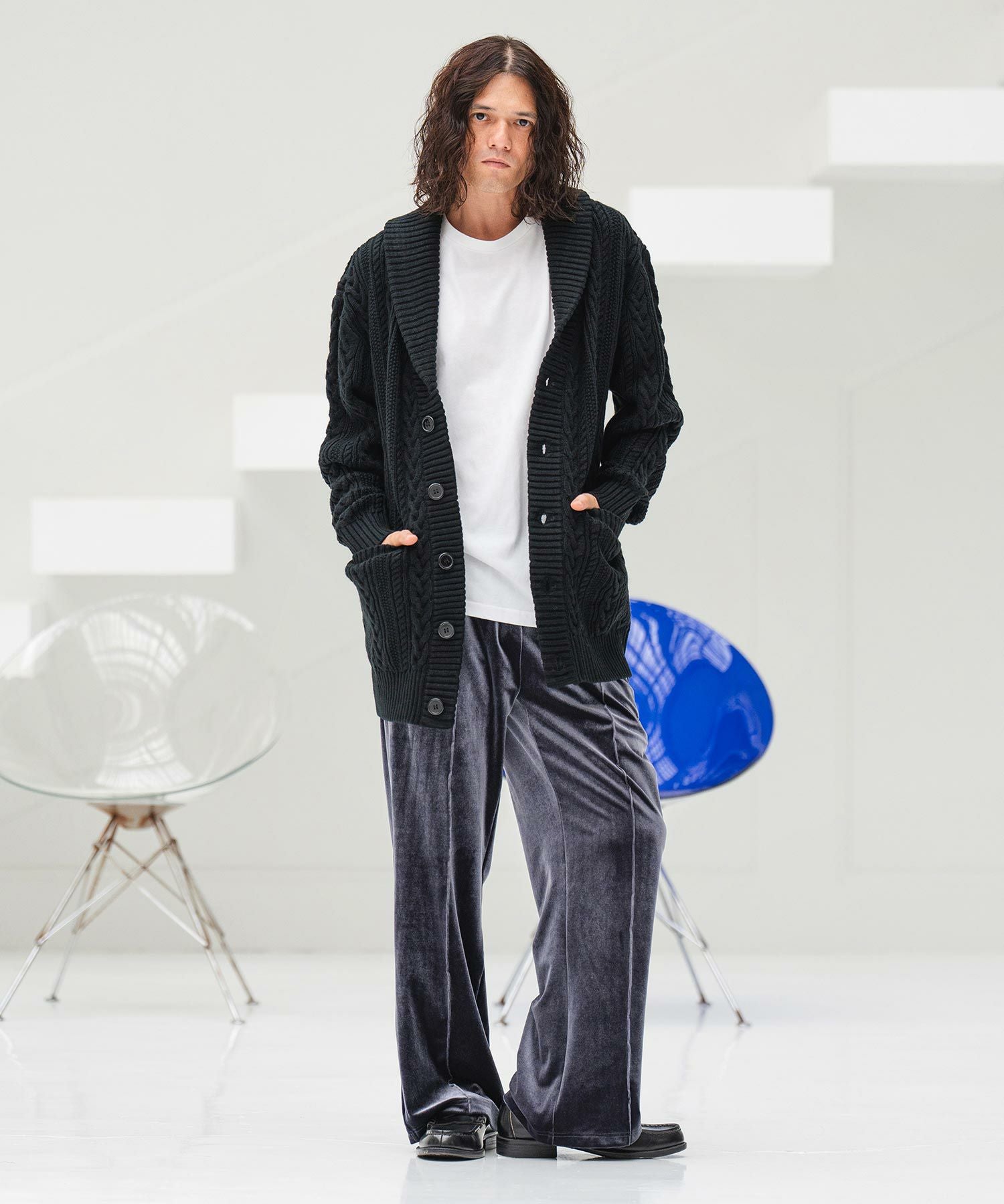 50%OFF【CAMBIO(カンビオ)】ショールカラーケーブルカーディガン(CMB