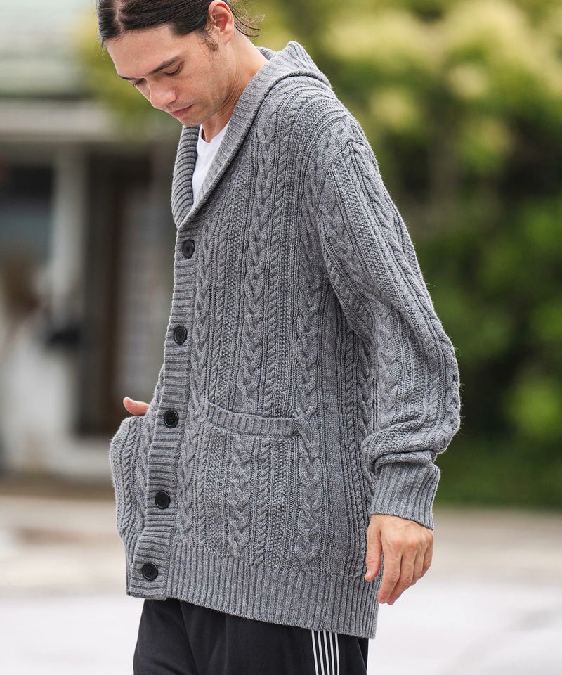 50%OFF【CAMBIO(カンビオ)】ショールカラーケーブルカーディガン(CMB 