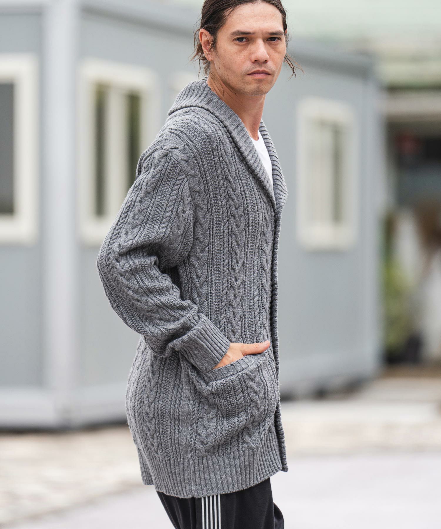 50%OFF【CAMBIO(カンビオ)】ショールカラーケーブルカーディガン(CMB