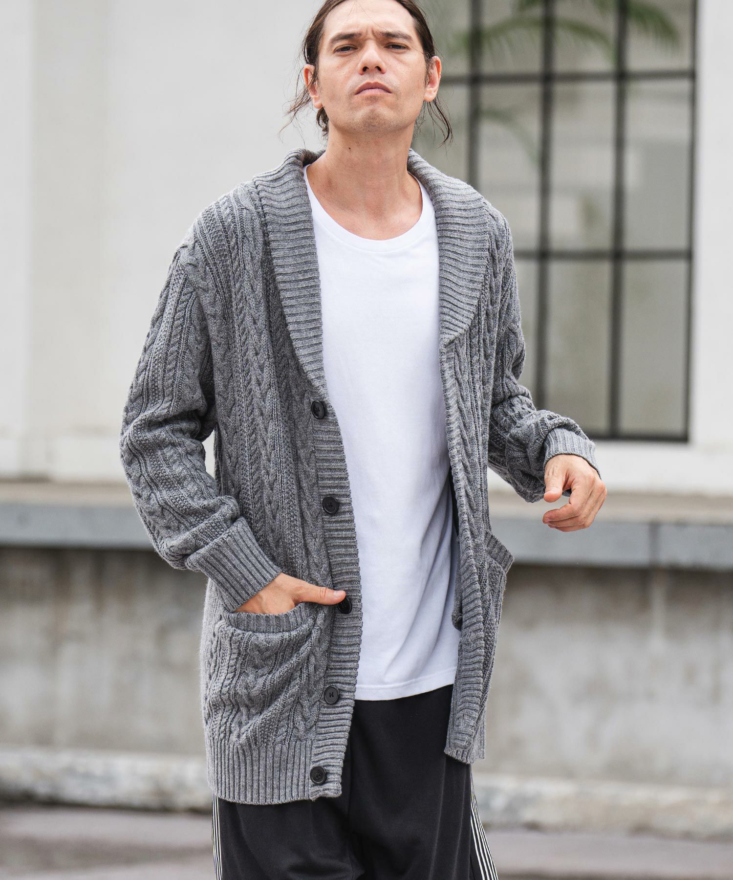 50%OFF【CAMBIO(カンビオ)】ショールカラーケーブルカーディガン(CMB