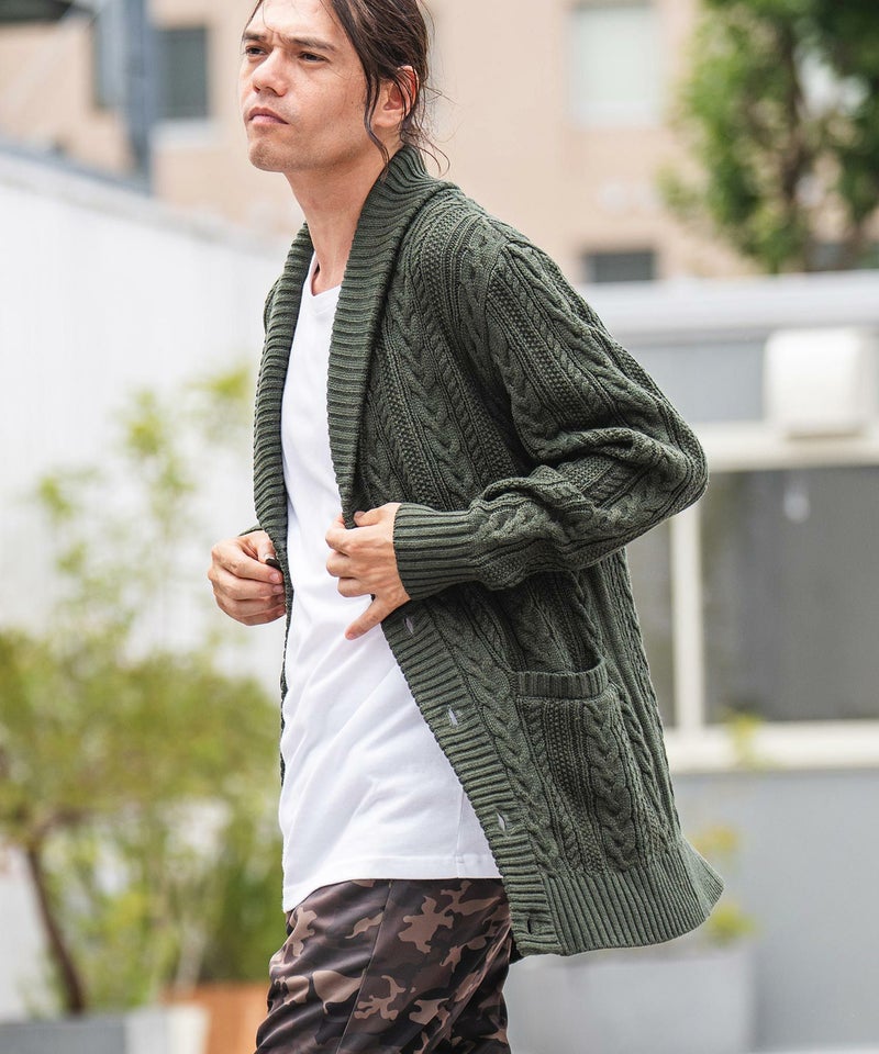 50%OFF【CAMBIO(カンビオ)】ショールカラーケーブルカーディガン(CMB 