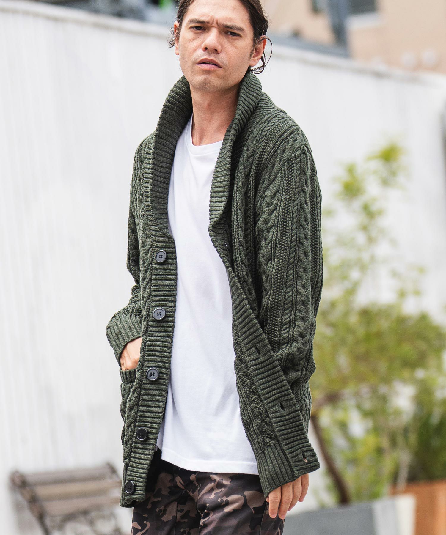 50%OFF【CAMBIO(カンビオ)】ショールカラーケーブルカーディガン(CMB