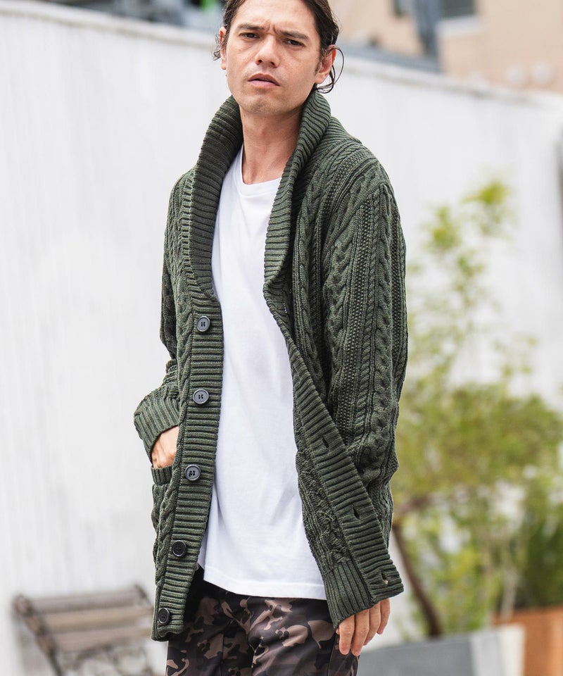 50%OFF【CAMBIO(カンビオ)】ショールカラーケーブルカーディガン(CMB 