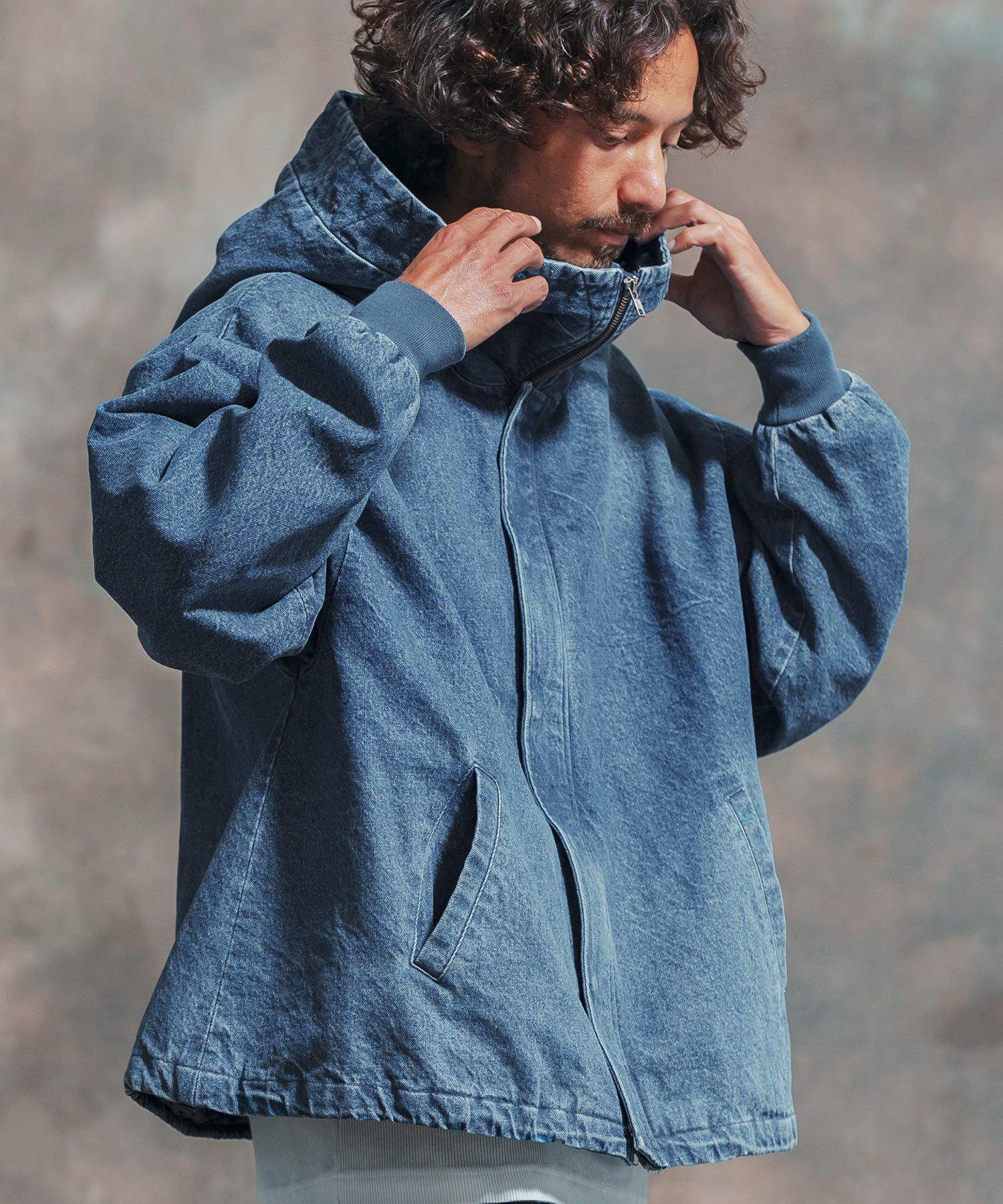 50%OFF【Jih Nunc(ジーヌンク)】ビッグフードデニムブルゾン(JIH-R1009