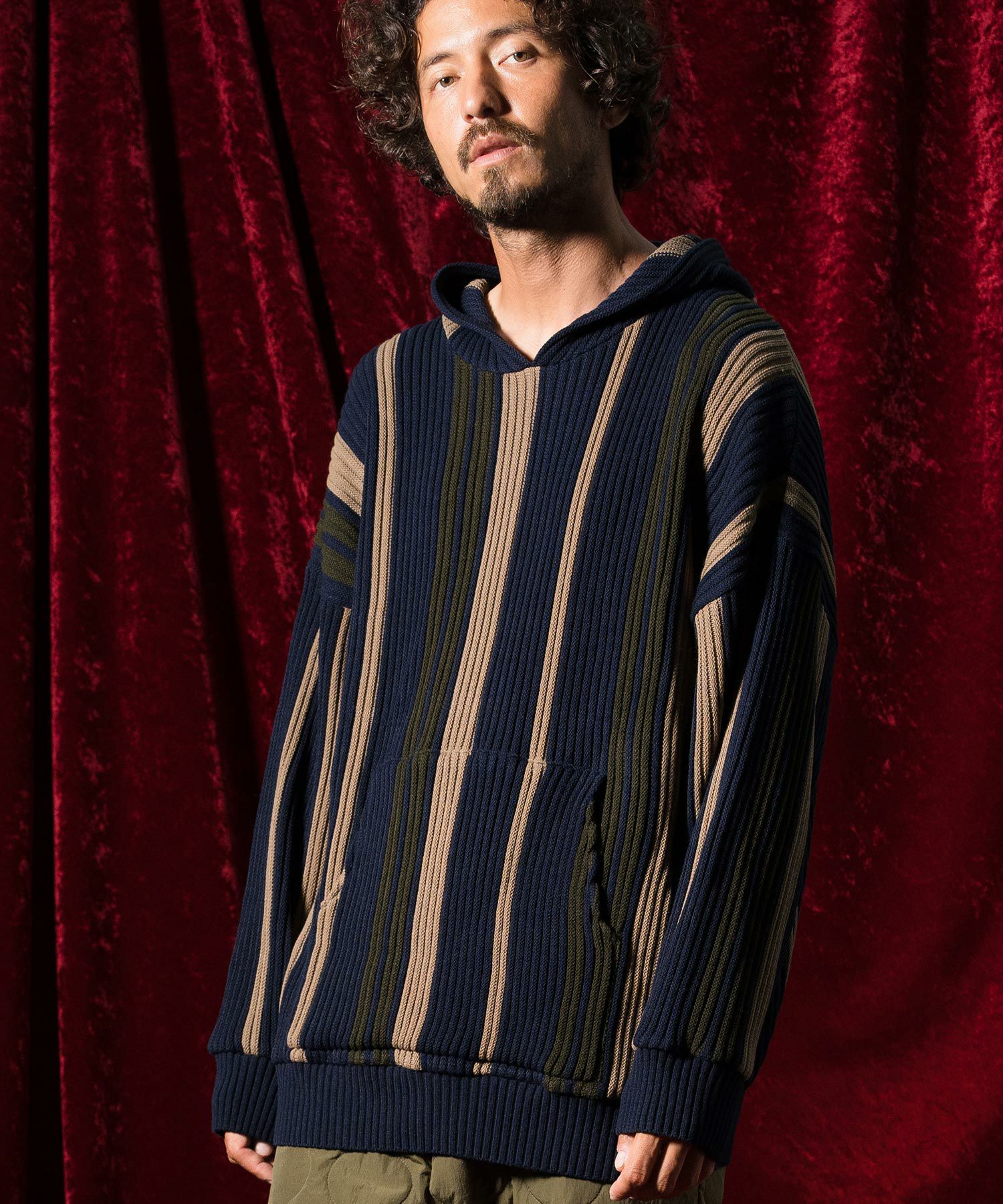 【新品】50%OFF ANGENEHMアンゲネーム マルチストライプ ニットM 30%OFF【ANGENEHM(アンゲネーム)】マルチストライプニットプルパーカー