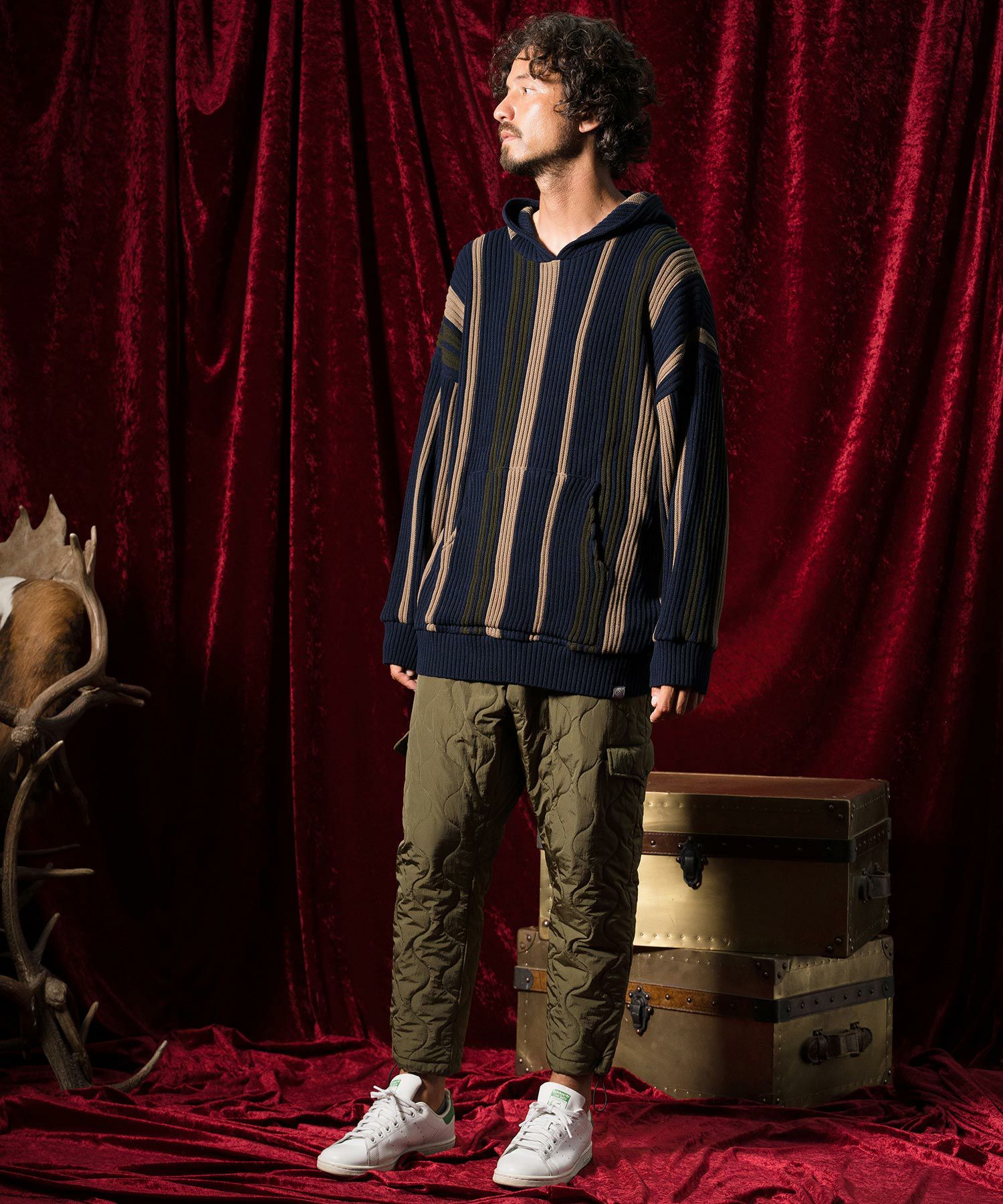 30%OFF【ANGENEHM(アンゲネーム)】マルチストライプニットプルパーカー