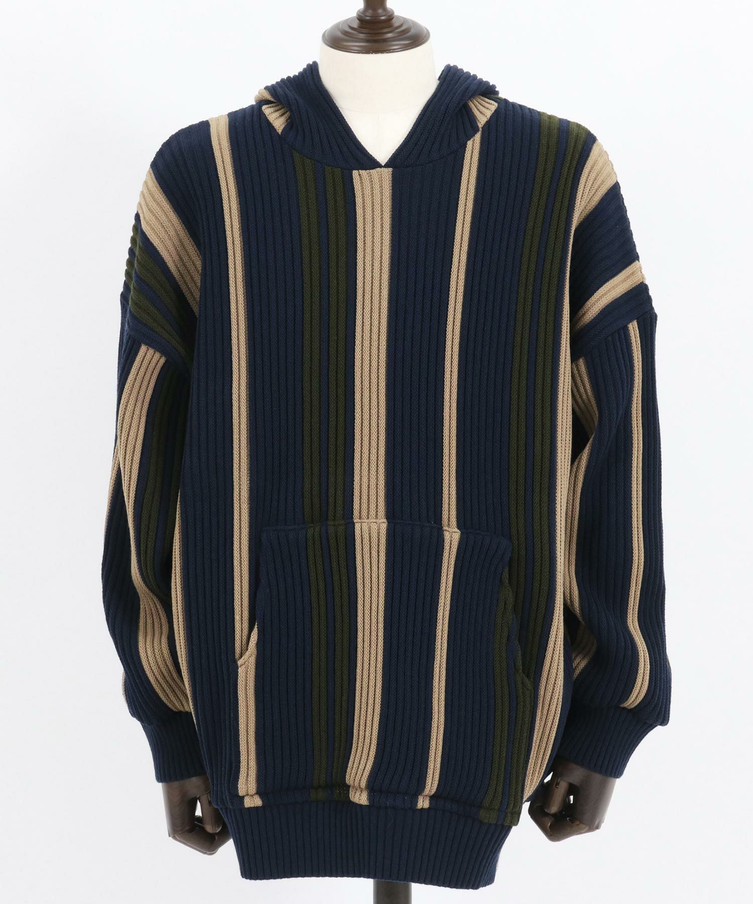 【新品】50%OFF ANGENEHMアンゲネーム マルチストライプ ニットM 30%OFF【ANGENEHM(アンゲネーム)】マルチストライプニットプルパーカー