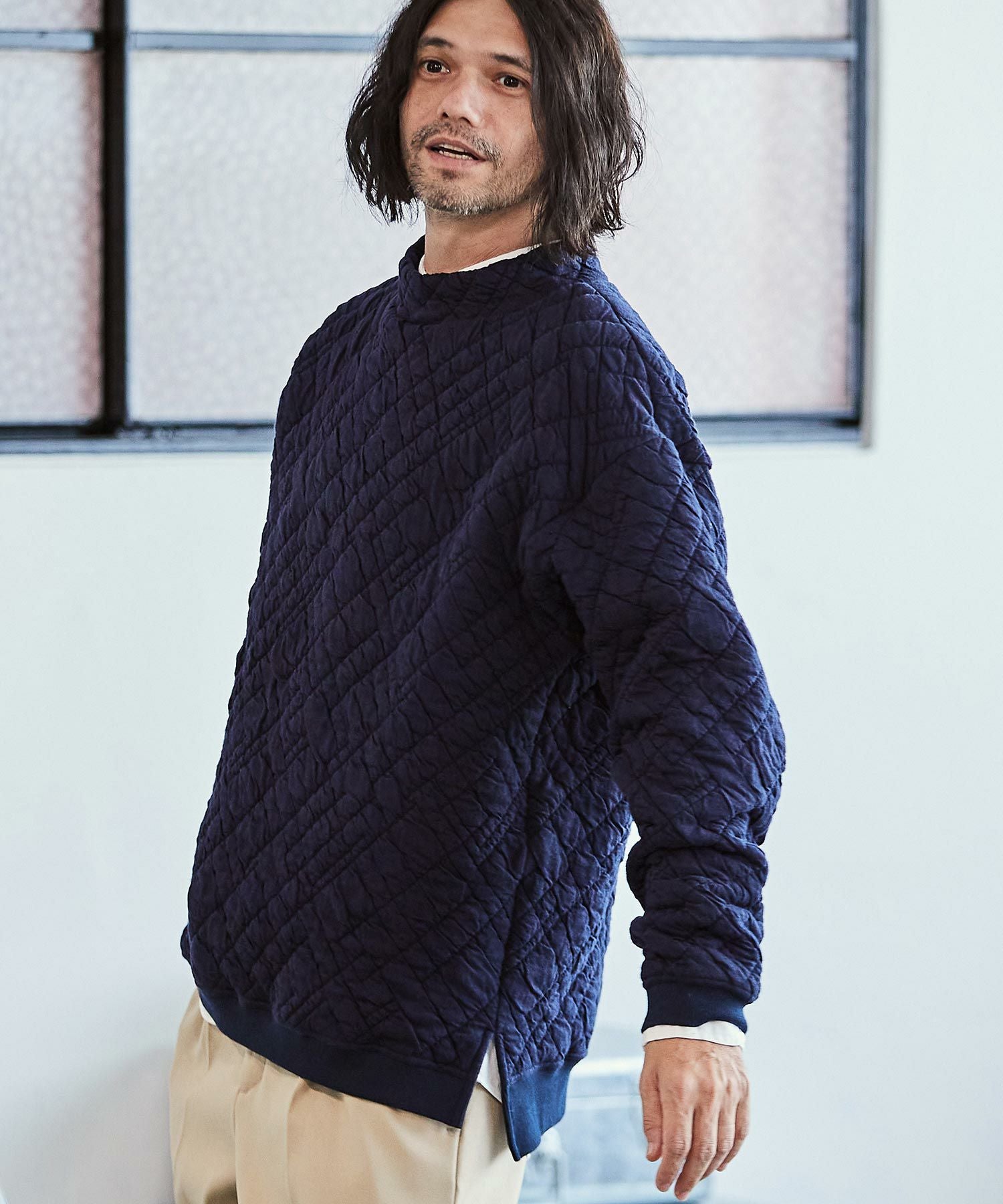 50%OFF【CAMBIO(カンビオ)】幾何模様キルトモックネックプルオーバー