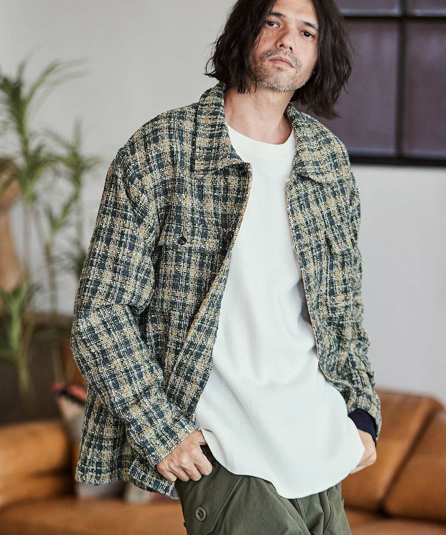 60%OFF【CAMBIO(カンビオ)】ツイードチェックCPOシャツジャケット