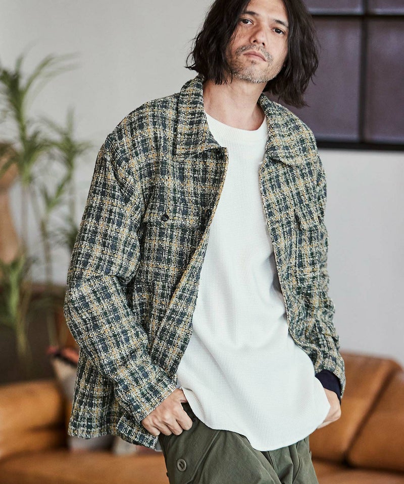 60%OFF【CAMBIO(カンビオ)】ツイードチェックCPOシャツジャケット 