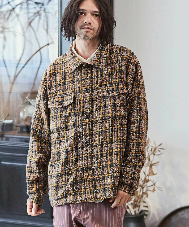 60%OFF【CAMBIO(カンビオ)】ツイードチェックCPOシャツジャケット 