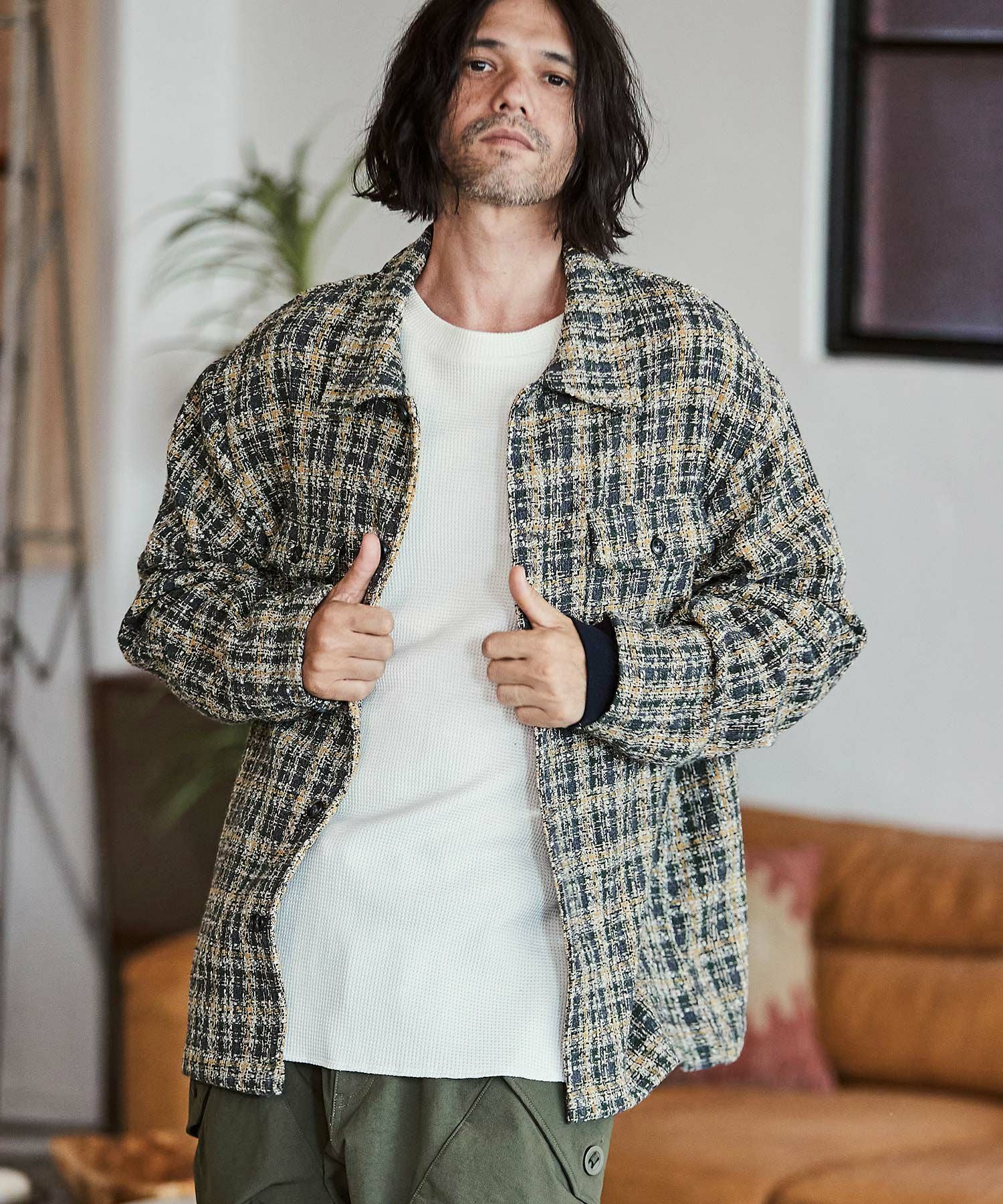 60%OFF【CAMBIO(カンビオ)】ツイードチェックCPOシャツジャケット