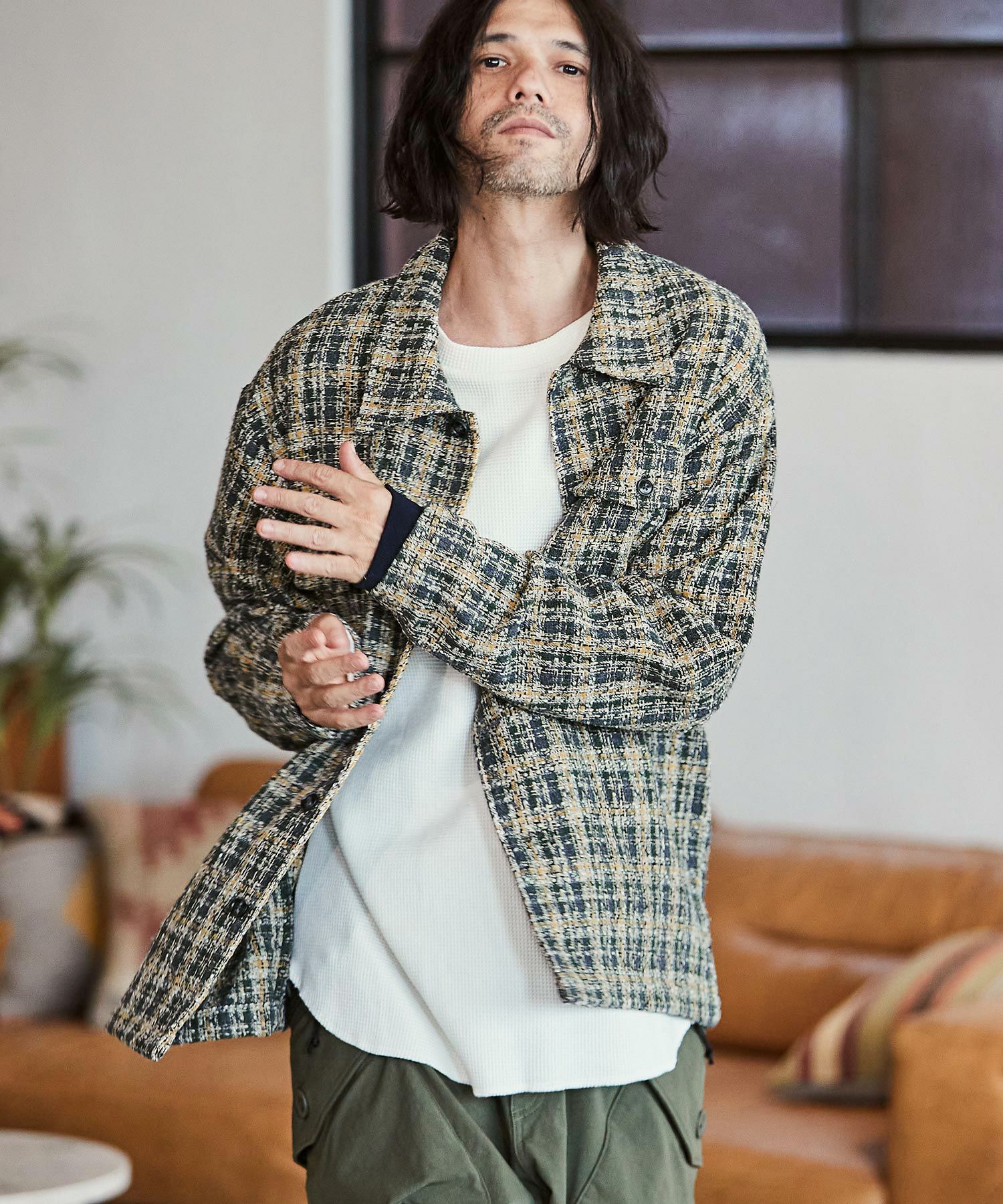 60%OFF【CAMBIO(カンビオ)】ツイードチェックCPOシャツジャケット