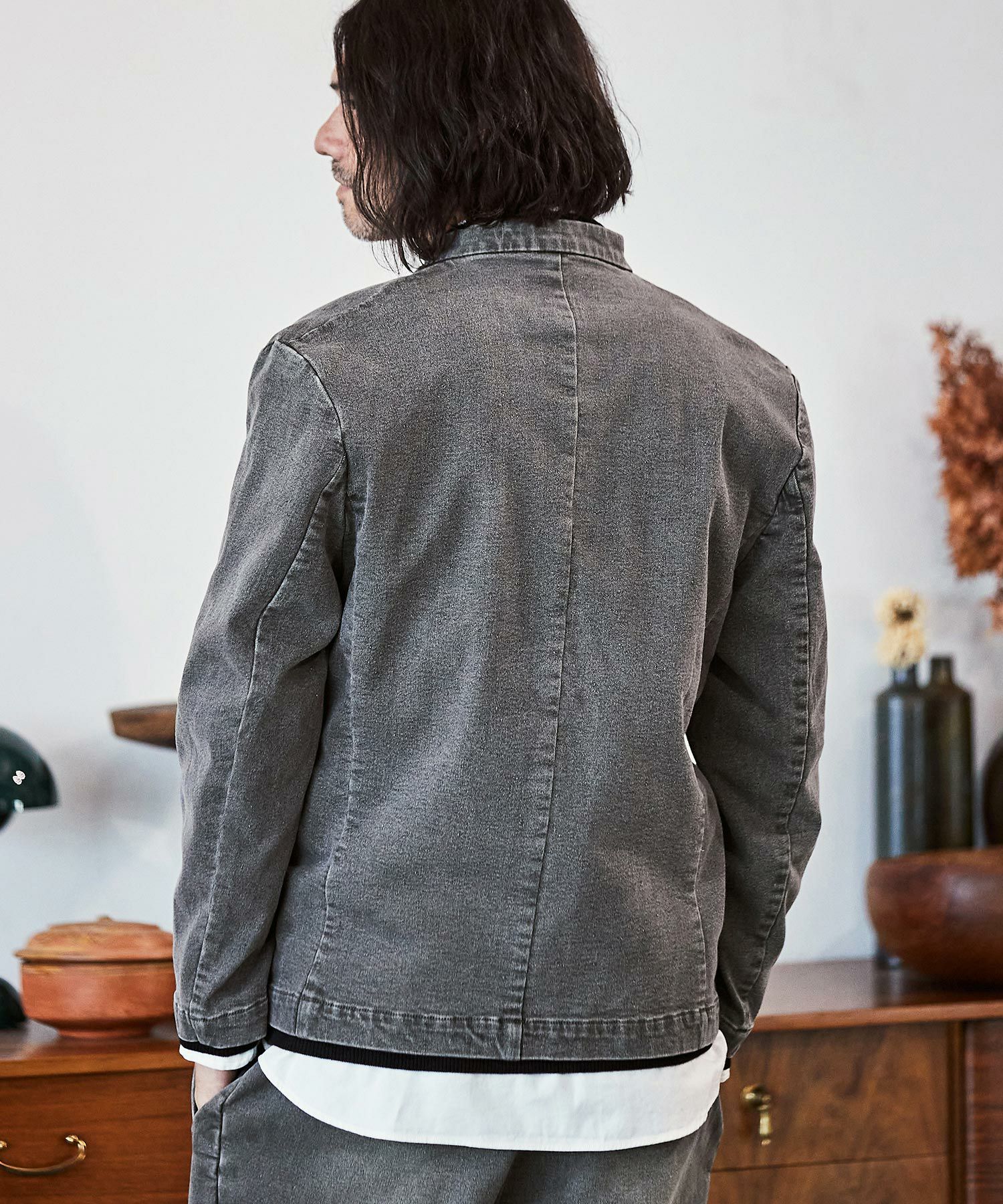 60%OFF【CAMBIO(カンビオ)】デニム加工ノーカラージャケット | CAMBIO