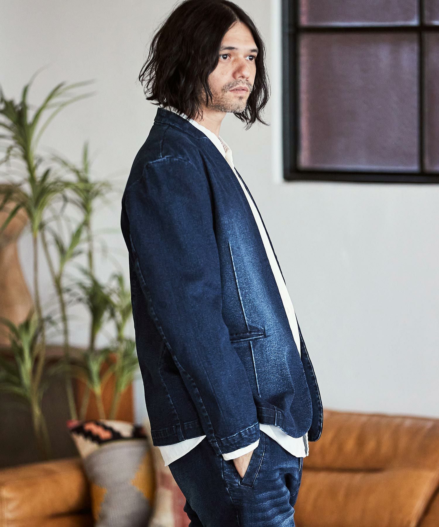 60%OFF【CAMBIO(カンビオ)】デニム加工ノーカラージャケット | CAMBIO